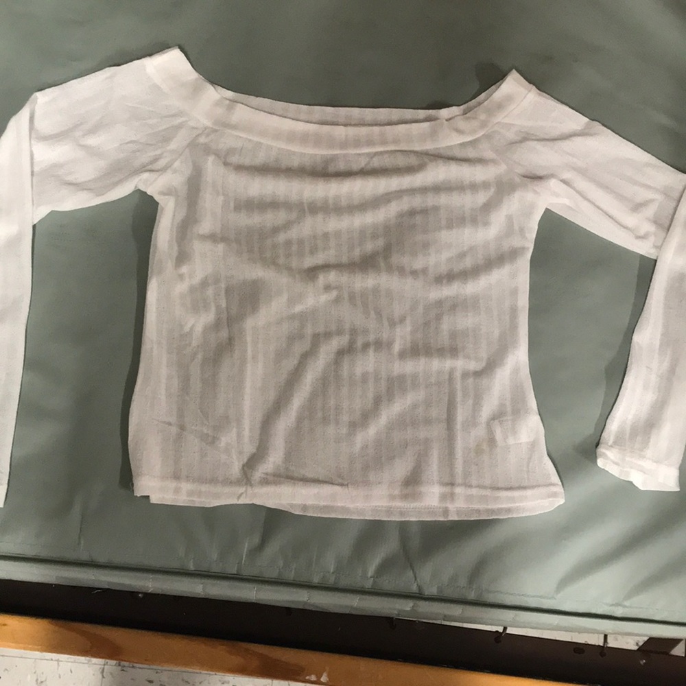 Off the Shoulder Long Sleeve RibKnit Crop Pullover